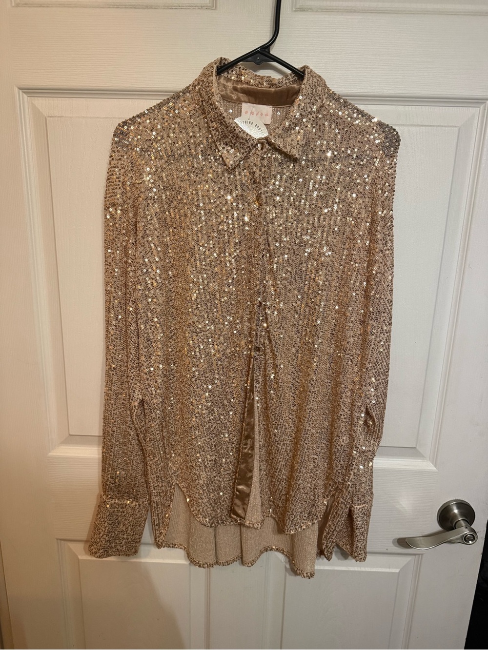 entro Rose Gold Sequin Button-Up Blouse